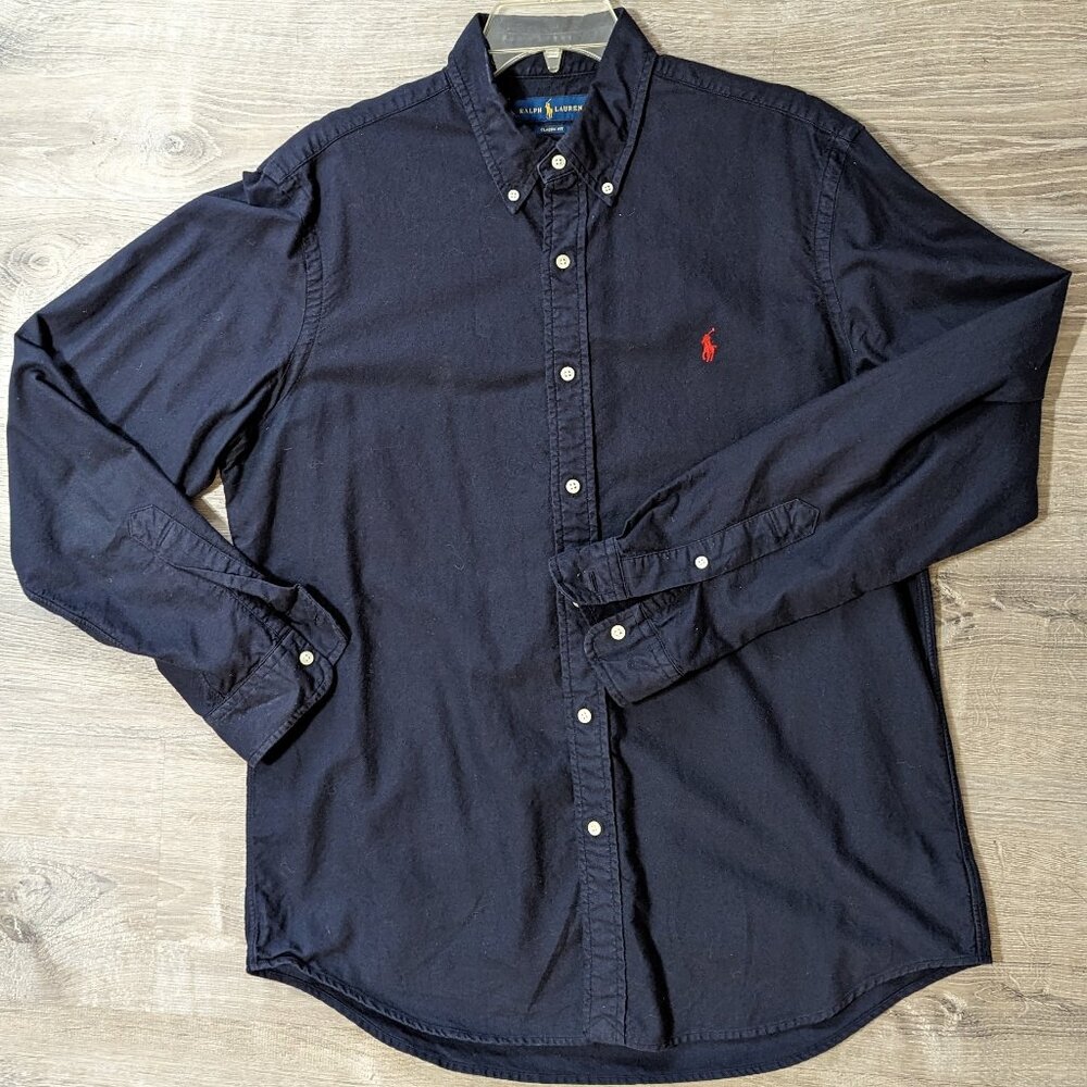 Ralph Lauren Navy Blue Men's Long Sleeve Dyed Button Down Shirt size Large
